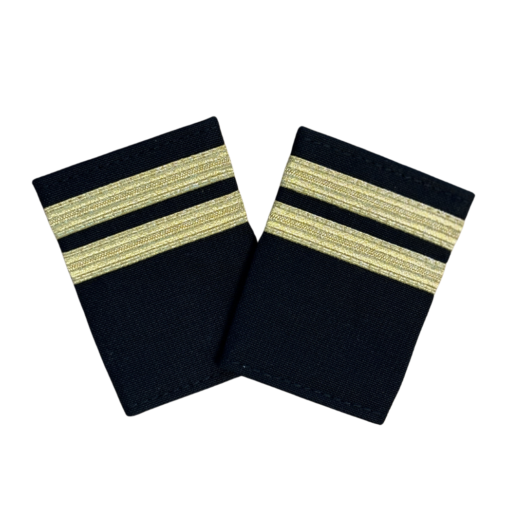 2 Bar Black Epaulettes - Gold Bars