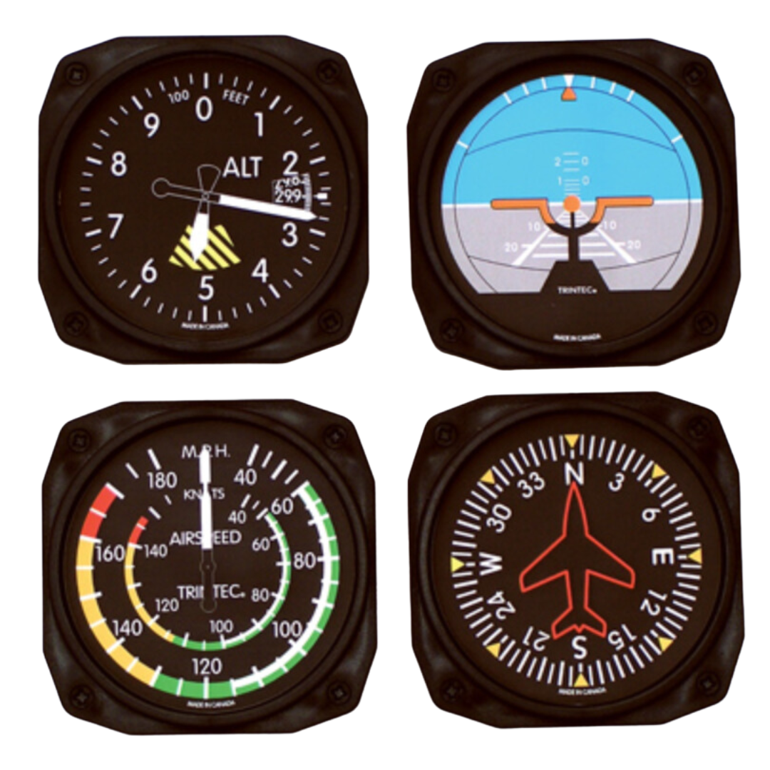 Classic Square Airplane Instrument Coasters - Set of 4